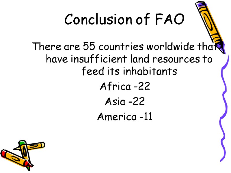 Conclusion of FAO There are 55 countries worldwide that have insufficient land resources to